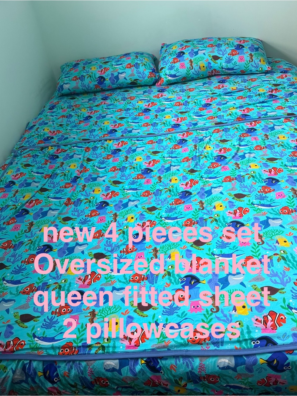 New customized little sleepies Nemo reef prints queen fitted sheet 4 pieces set